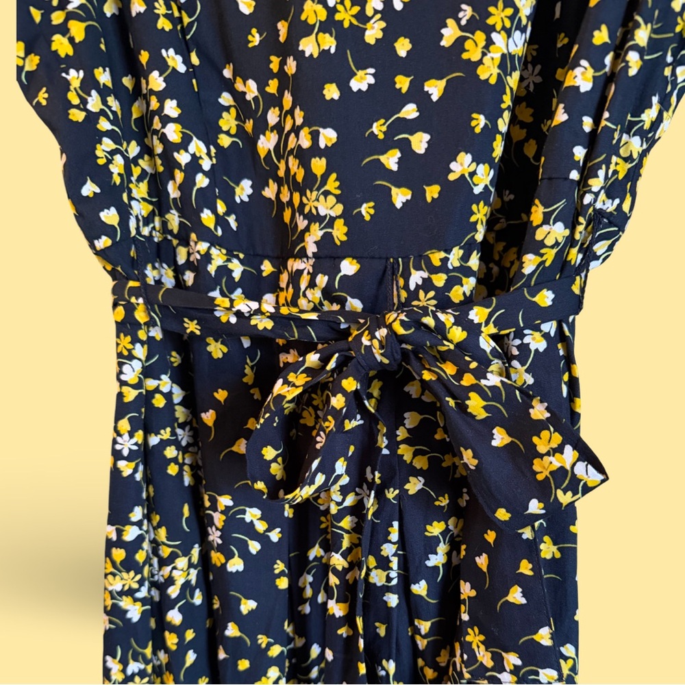 Tommy Hilfiger Navy Floral Tie-Waist Midi Dress with Yellow Accents - Picture 3 of 4